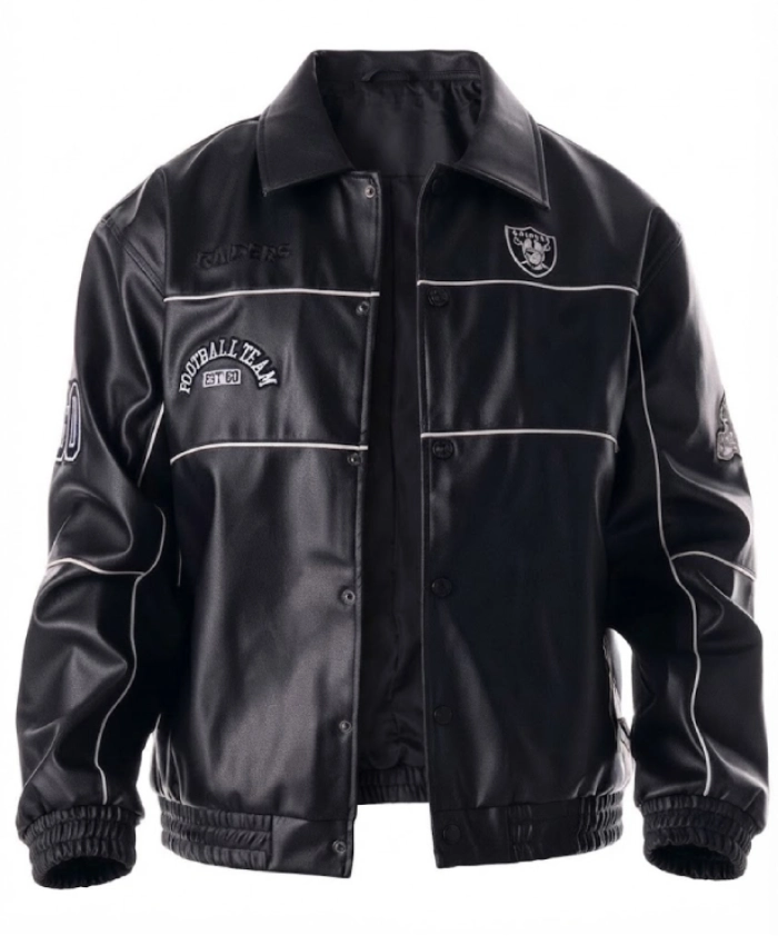 Get Las Vegas Raiders Full Snap Leather Racing Jacket