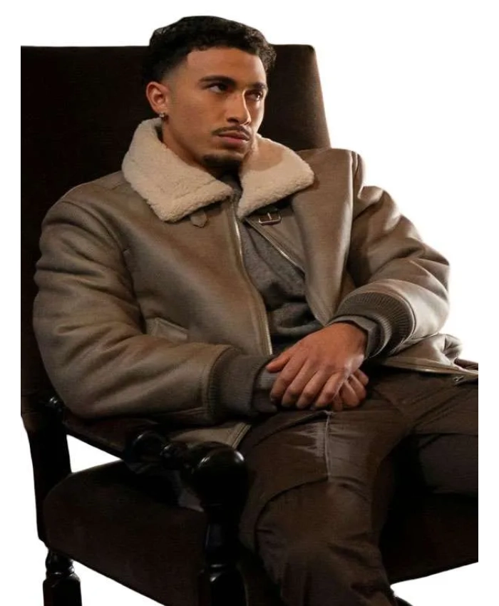 Get Xavier Smalls TV Series Beauty in Black S02 Angel Khaki Shearling Leather Bomber Jacket