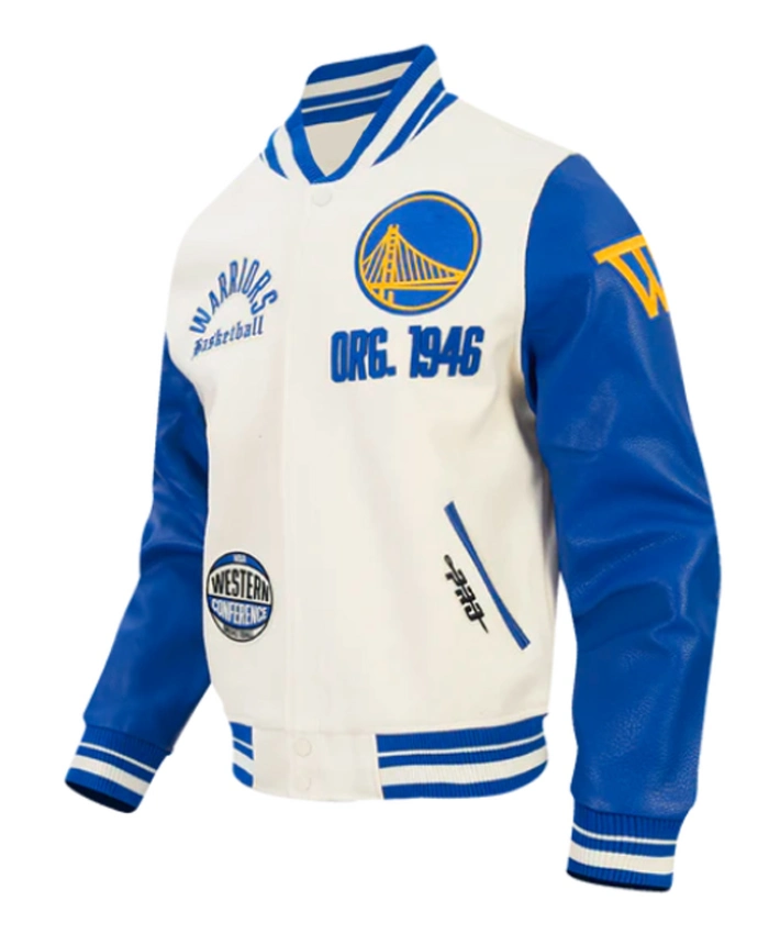 Golden State Warriors Modern Originals Classic Rib Wool Leather Varsity Jacket Sale