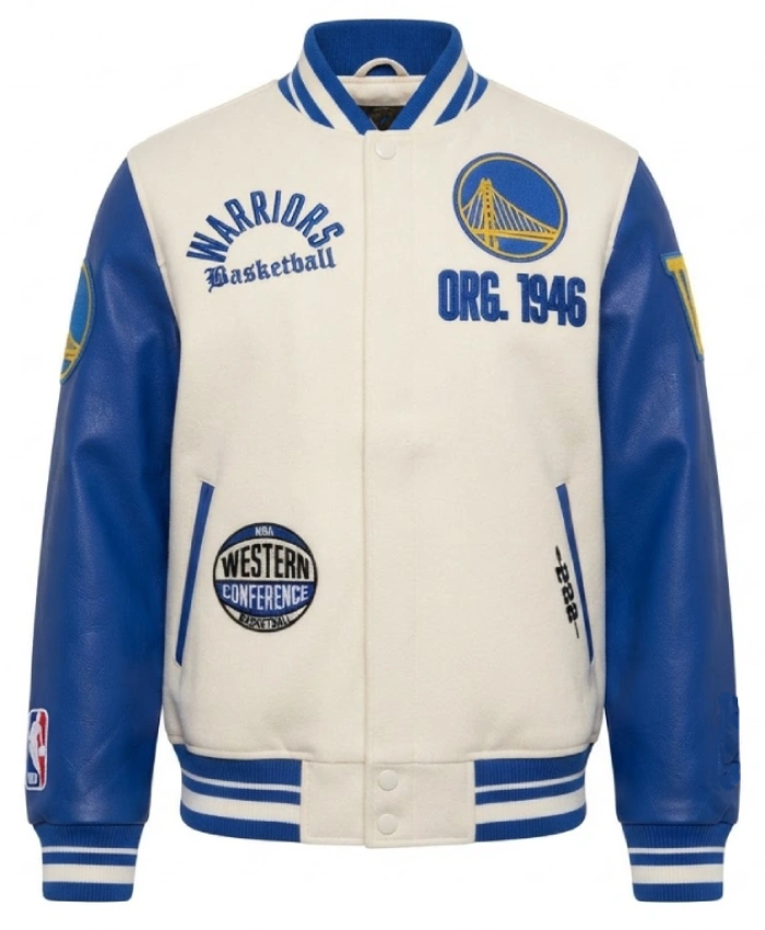 Golden State Warriors Modern Originals Classic Rib Wool Leather Varsity Jacket
