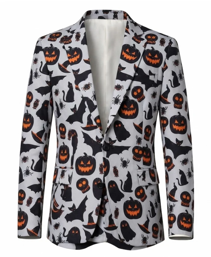 Grey Halloween Pumpkin Printed Suit for Men