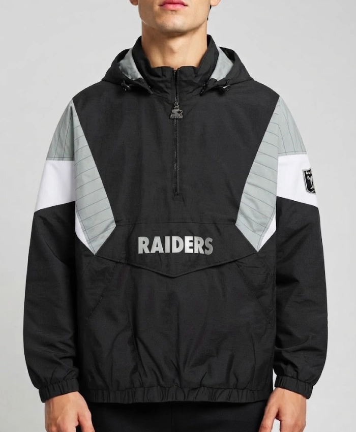 HOMAGE x Las Vegas Raiders Starter Blackout Breakaway Pullover Black Jacket