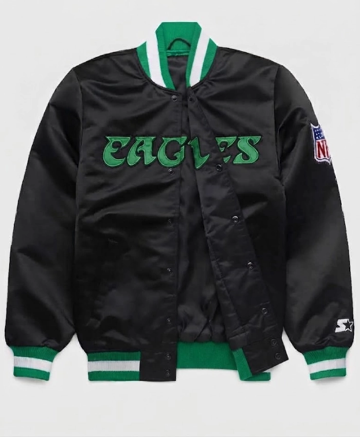 HOMAGE x Philadelphia Eagles Starter Blackout Black Satin Bomber Jacket