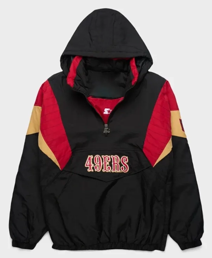 HOMAGE x Starter 49ers Blackout Breakaway Pullover Half Zip Hooded Jacket On Sale