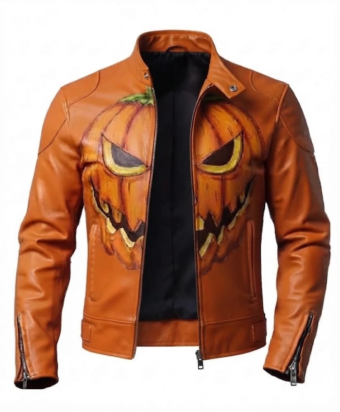 Halloween 2026 Evil Jack-o’-Lantern Orange Leather Jacket - Image 3