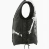 Halloween 2026 Skeleton Bones Print Black Leather Vest For Mens