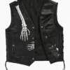 Halloween 2026 Skeleton Bones Print Leather Vest For Mens