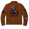 Halloween 2026 Stay Creepy Trick or Treat Patched Brown Suede Leather Jacket