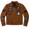 Halloween 2026 Stay Creepy Trick or Treat Patched Suede Leather Jacket