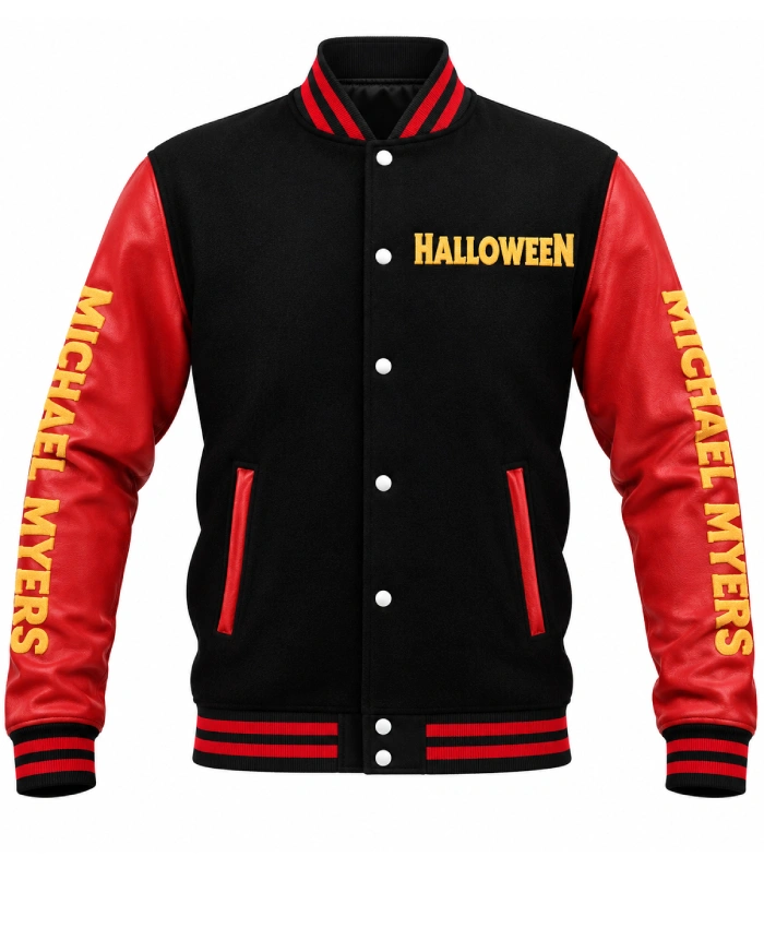 Halloween Baseball Full Snap Black Wool Varsity Jacket