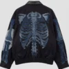 Halloween Black Cotton Jacket with Blue Denim Skeleton Rib Cage Patch