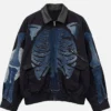 Halloween Black Cotton Jacket with Blue Skeleton Rib Cage Patch