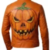 Halloween Evil Jack o Lantern Print Orange Leather Jacket
