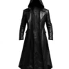 Halloween Gothic Vampire Black Leather Hooded Coat 