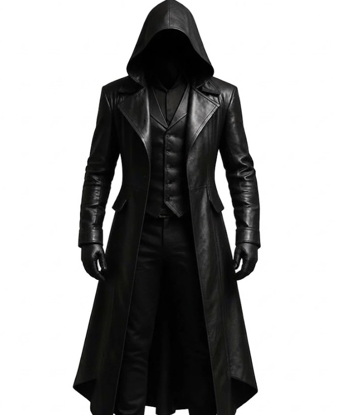 Halloween Gothic Vampire Black Leather Trench Coat
