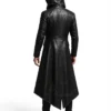 Halloween Gothic Vampire Black Leather Trench Hooded Coat