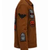 Halloween Stay Creepy Trick or Treat Patched Brown Suede Leather Jacket