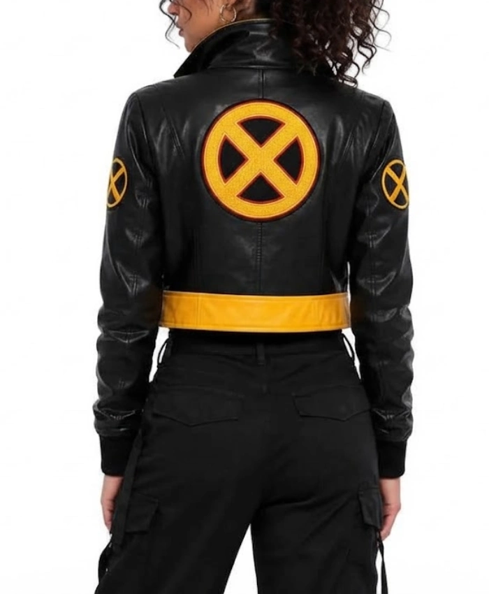Halloween X Men 97 Rogue Cropped Black Leather Cosplay Jacket