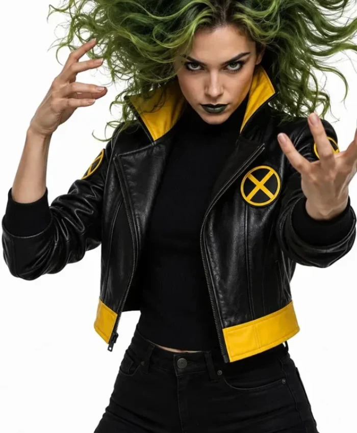 Halloween X Men 97 Rogue Cropped Black Leather Jacket