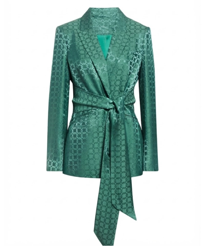 Hannah Waddingham Ted Lasso S04 Rebecca Welton Chain Print Tie Waist Jacket