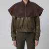 JW Anderson Oversized Collar Khaki Leather Bomber Jacket