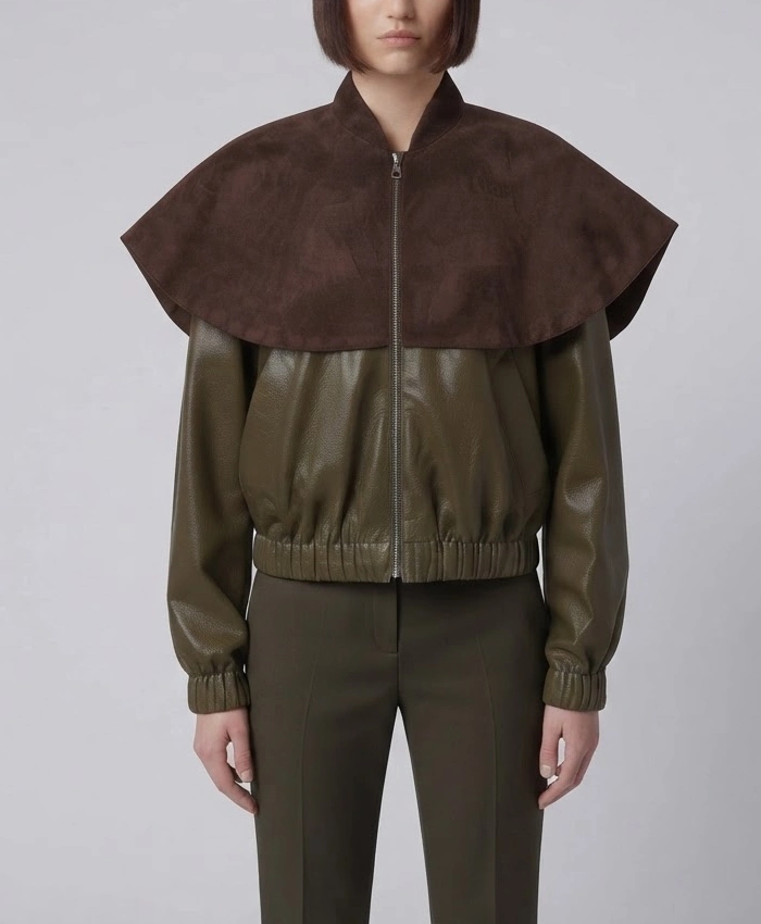 JW Anderson Oversized Collar Khaki Leather Bomber Jacket