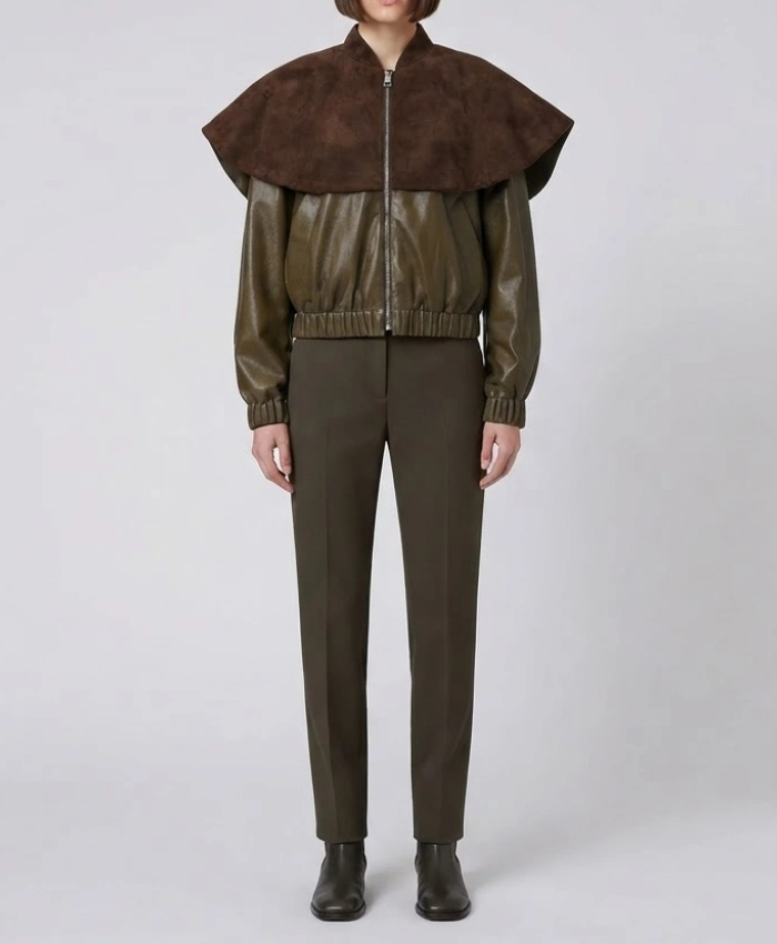 JW Anderson Oversized Collar Khaki Leather Jacket