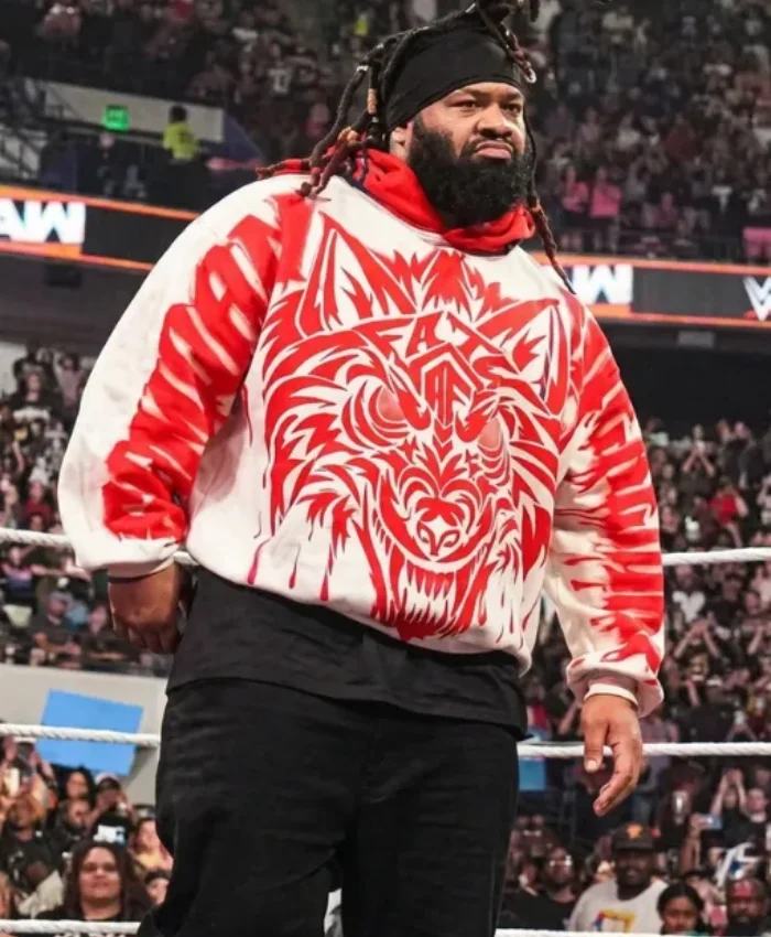Jacob Fatu Monday Night RAW 2026 Red Tribal Wolf Graphic and Samoan Sleeve Print White Hoodie Sale