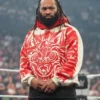 Jacob Fatu Monday Night RAW Red Tribal Wolf Graphic and Samoan Sleeve Print White Hoodie