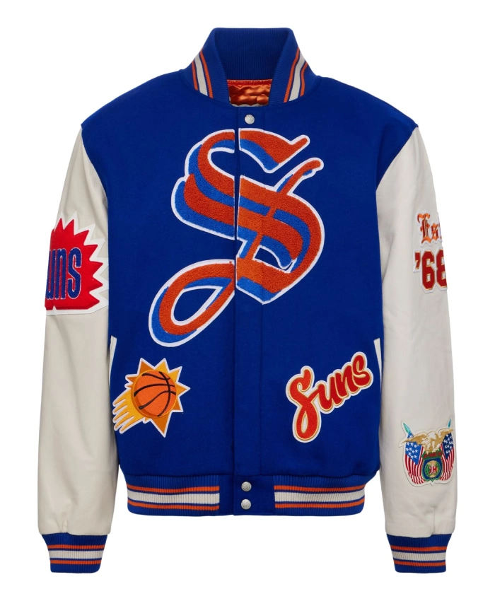 Jeff Hamilton Phoenix Suns Blue and White Wool Leather Jacket