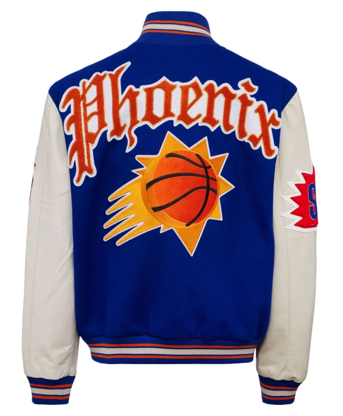 Jeff Hamilton Phoenix Suns Blue and White Wool Leather Varsity Jacket
