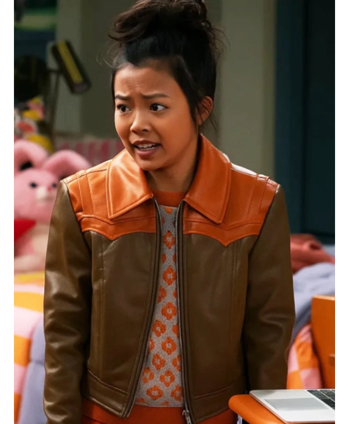 Jiwon Lee TV Series Vampirina Teenage Vampire Sophie Brown and Orange Leather Jacket