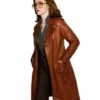 Joyce Hopkirk Ink 2026 Claire Foy Brown Leather Trench Coat