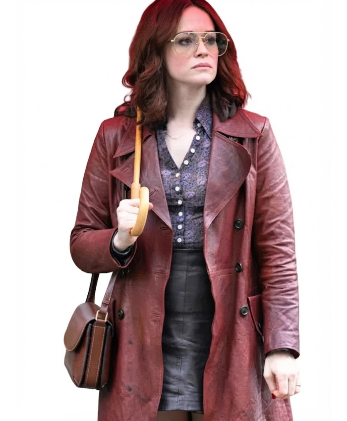 Joyce Hopkirk Ink 2026 Claire Foy Brown Leather Trench Coat On Sale