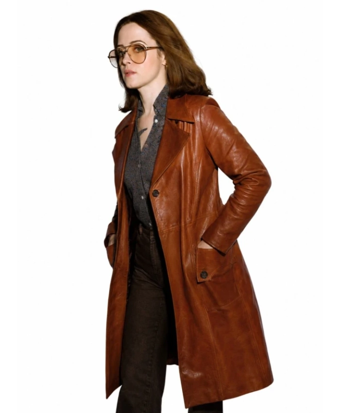 Joyce Hopkirk Ink 2026 Claire Foy Brown Leather Trench Coat