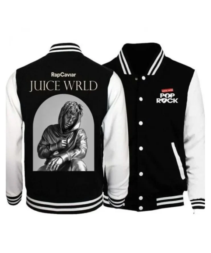 Juice Wrld Black and White Pop Rock Letterman Bomber Jacket