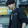 Jungkook x Calvin Klein Black Satin Bomber Jacket For Men and Women