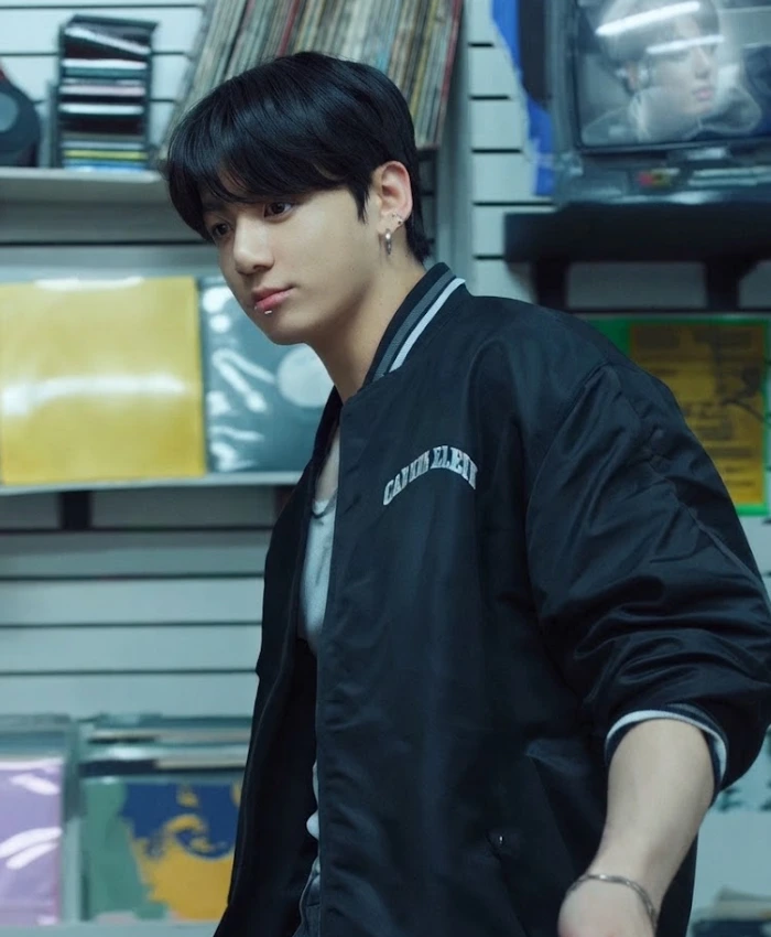 Jungkook x Calvin Klein Black Satin Bomber Jacket For Men and Women