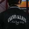 Jungkook x Calvin Klein Black Satin Varsity Bomber Jacket