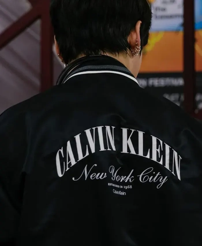 Jungkook x Calvin Klein Black Satin Varsity Bomber Jacket