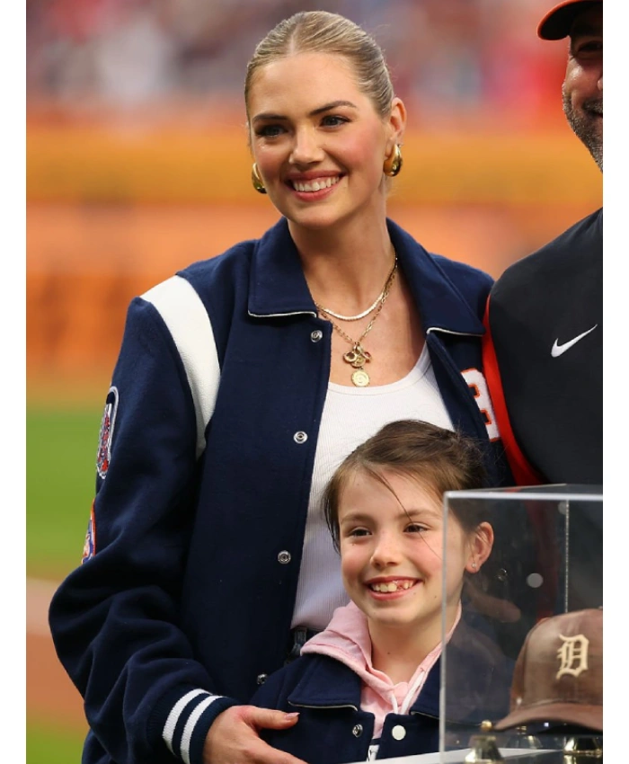 Kate Upton MLB Detroit Tigers Blue and White Fleece Jacket Sale