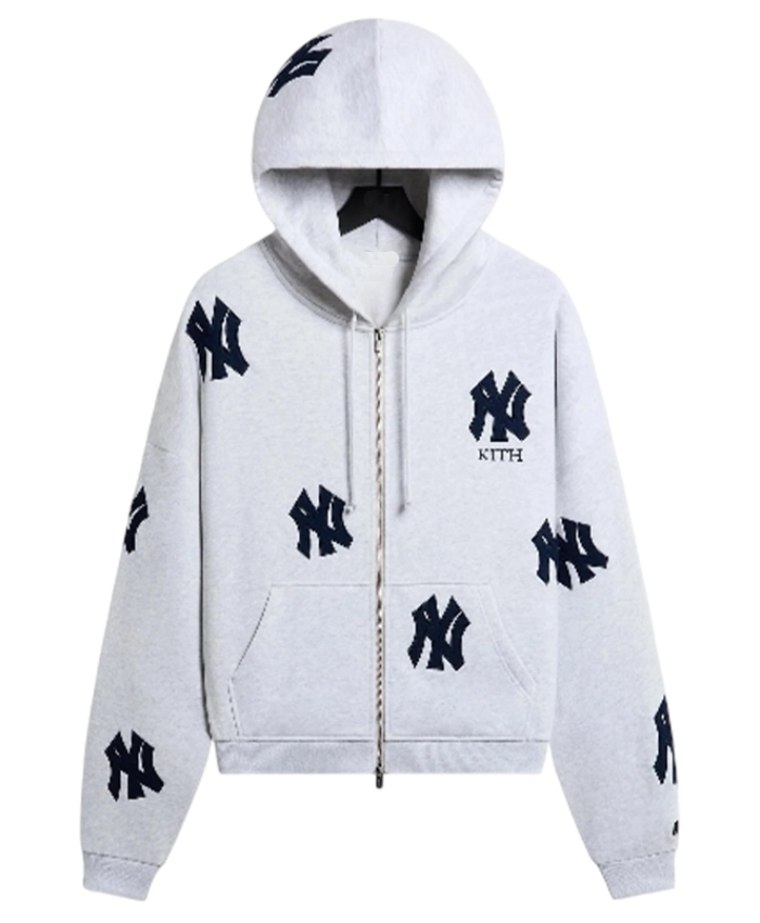 Kith New York Yankees Vintage Braxton Zip Up Gray Hoodie
