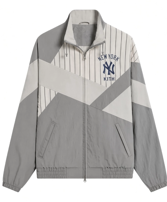 Kith x NY Yankees Grey Pinstripe Lightweight Zip Up Jacket 