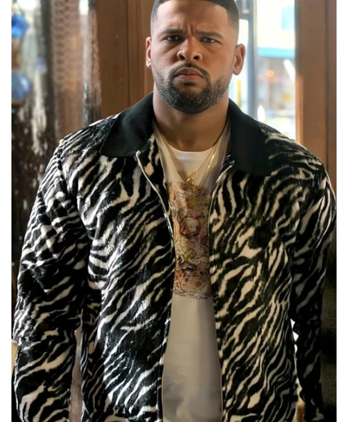Kola Bokinni TV Series Ted Lasso Isaac McAdoo Zebra Print Zip Black and White Jacket Sale