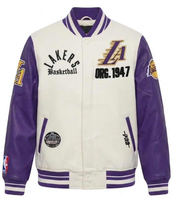 LA Lakers Modern Originals Classic Rib Wool Leather Varsity Jacket Sale