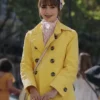 Lily Collins Emily in Paris Emily Cooper Yellow Double Breasted Coat