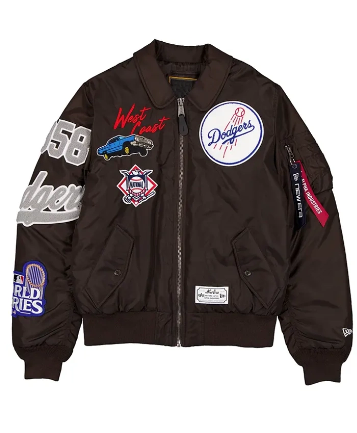 Los Angeles Dodgers Alpha Industries MA 1 Flight Brown Satin Jacket