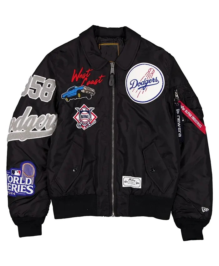 Los Angeles Dodgers Alpha Industries MA 1 Flight Satin Black Jacket