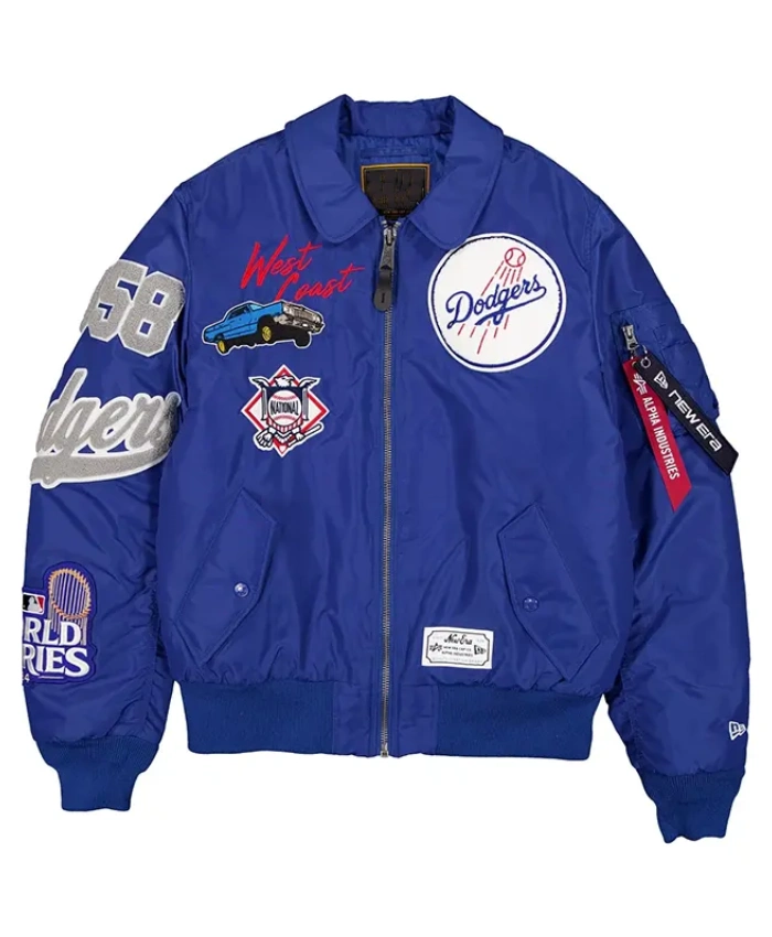 Los Angeles Dodgers Alpha Industries MA 1 Flight Satin Blue Jacket
