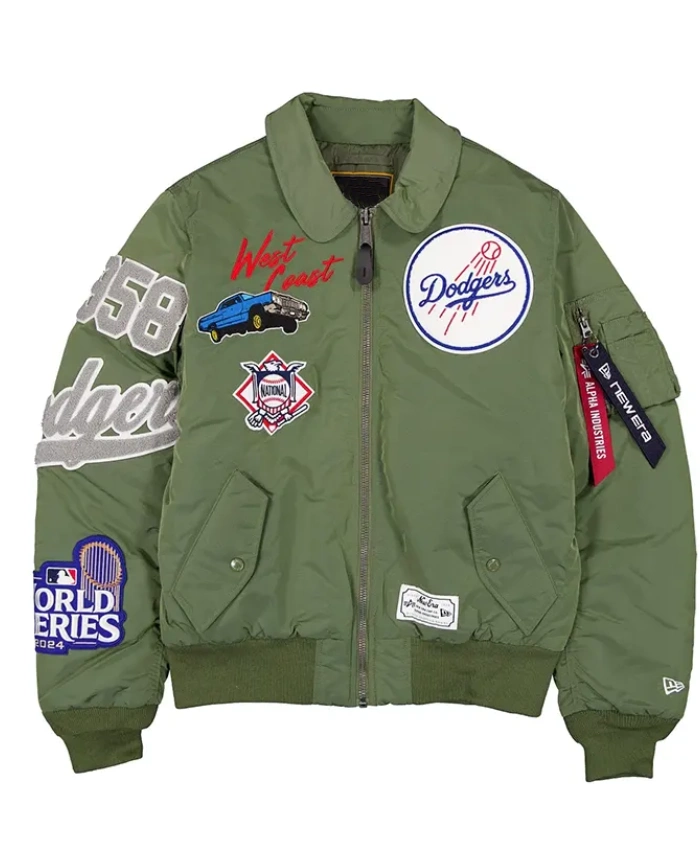 Los Angeles Dodgers Alpha Industries MA 1 Flight Satin Green Jacket